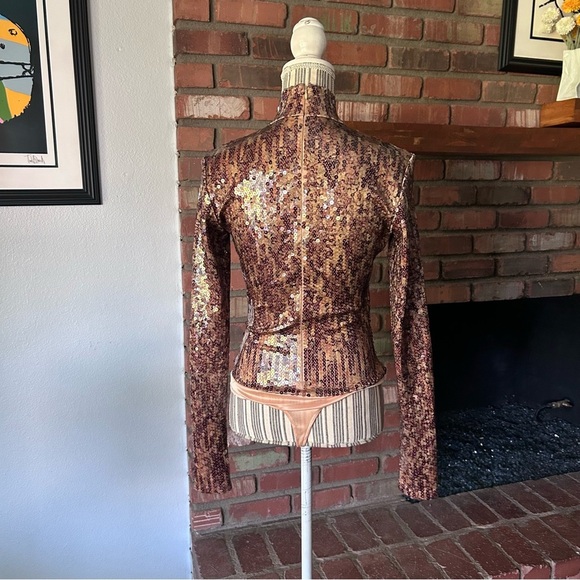 Anthropologie Byron Lars Metallic Sequin Long Sleeve Bodysuit in Bronze Sz 10 - Picture 6 of 7